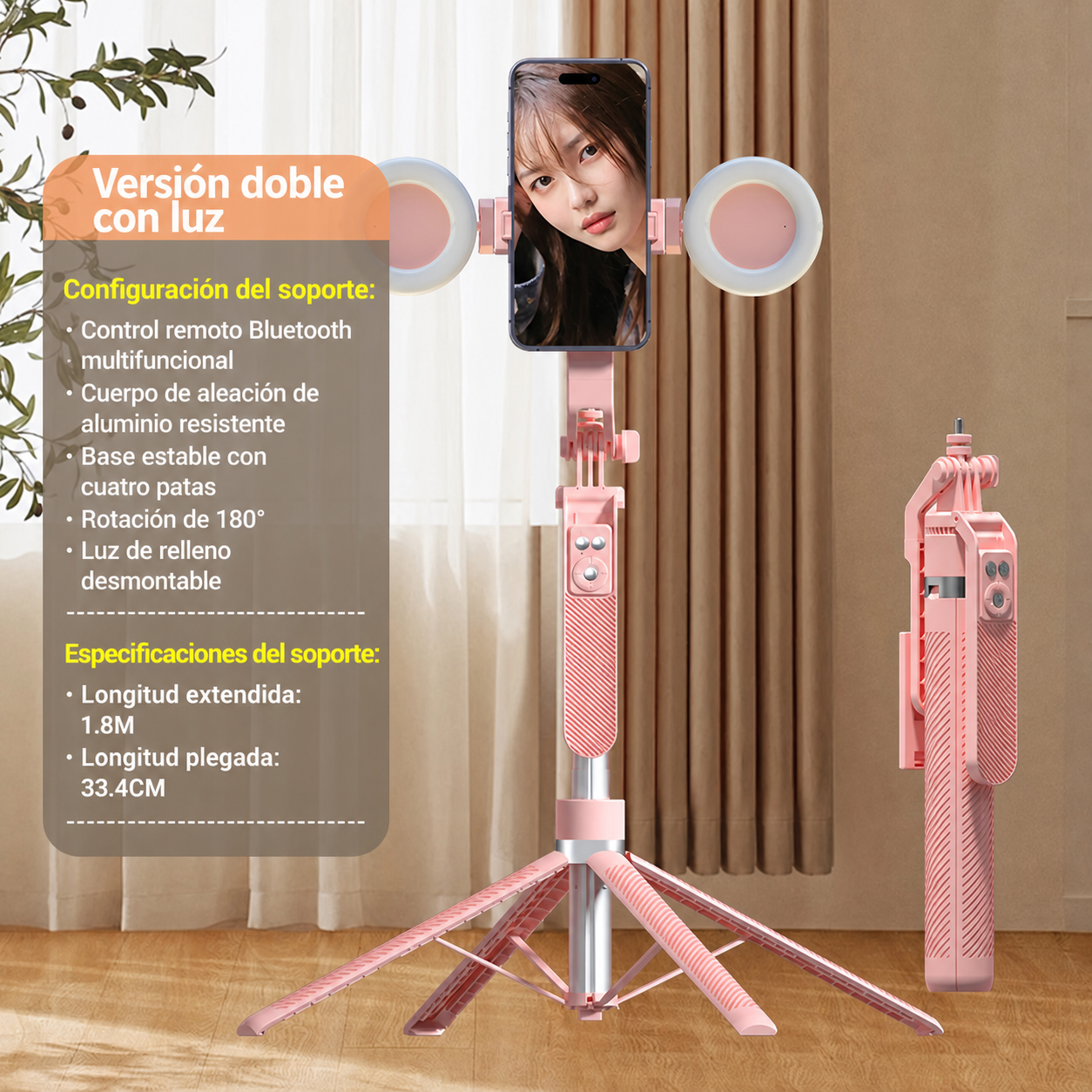 Selfie Stick Trípode Bluetooth con Control Remoto y Luz