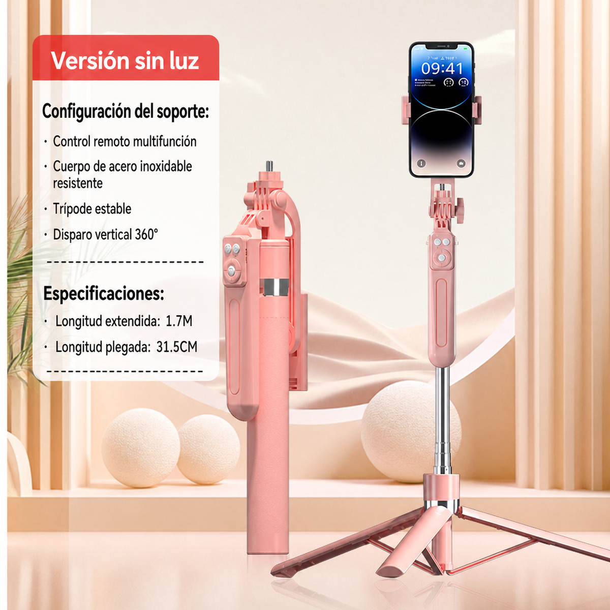 Selfie Stick Trípode Bluetooth con Control Remoto y Luz