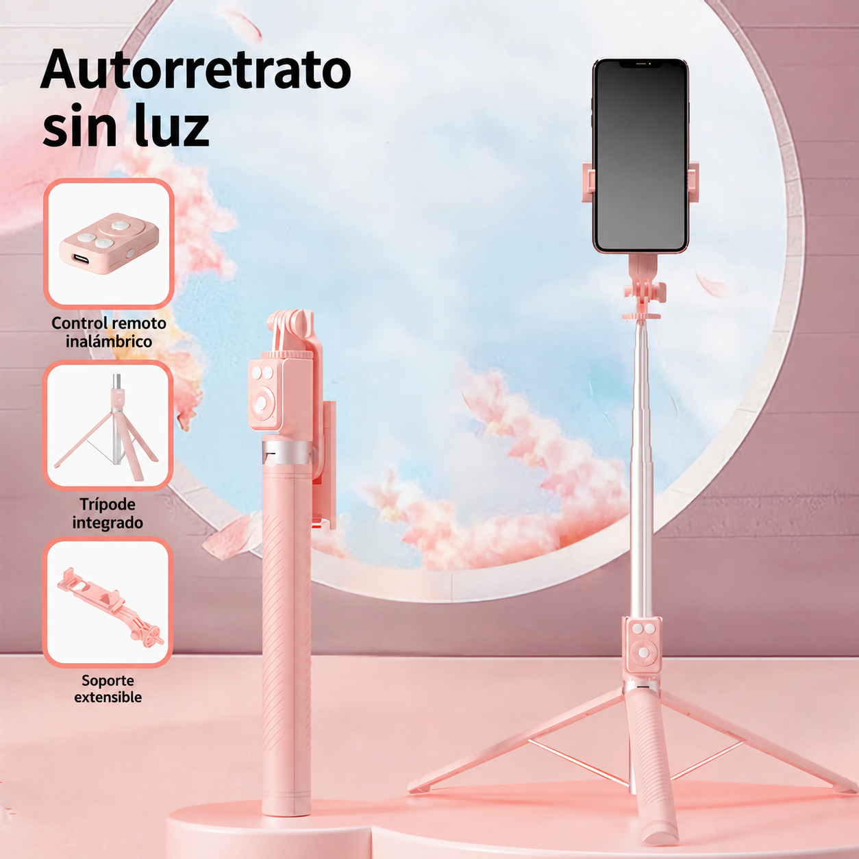 Selfie Stick Trípode Bluetooth con Control Remoto y Luz
