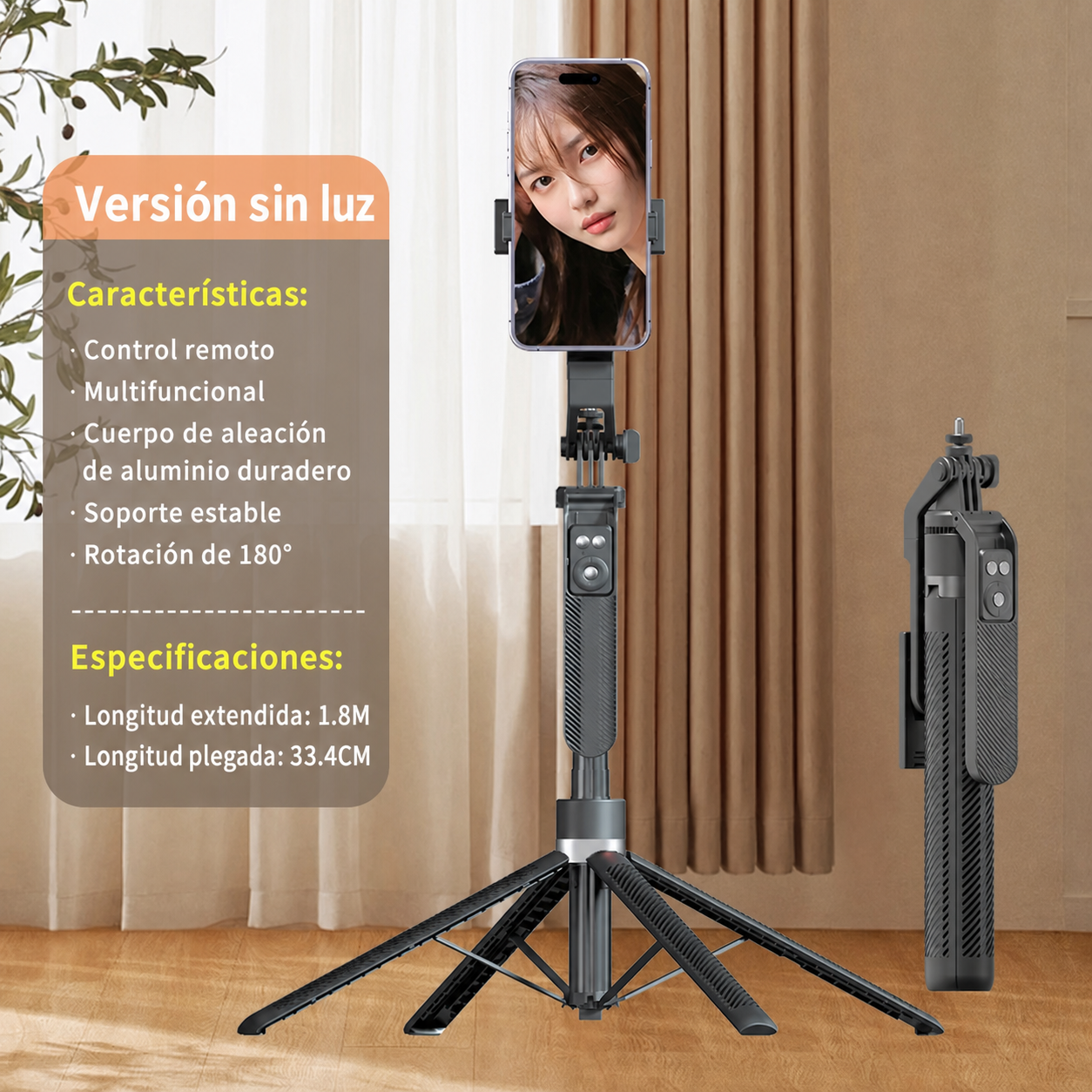 Selfie Stick Trípode Bluetooth con Control Remoto y Luz