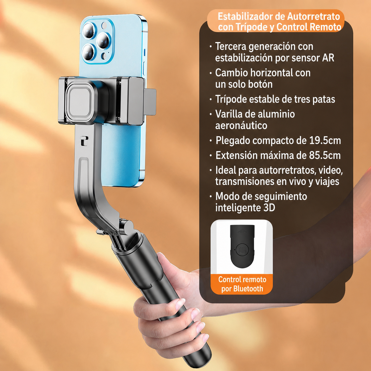 Estabilizador de Selfie con Trípode y Control Remoto