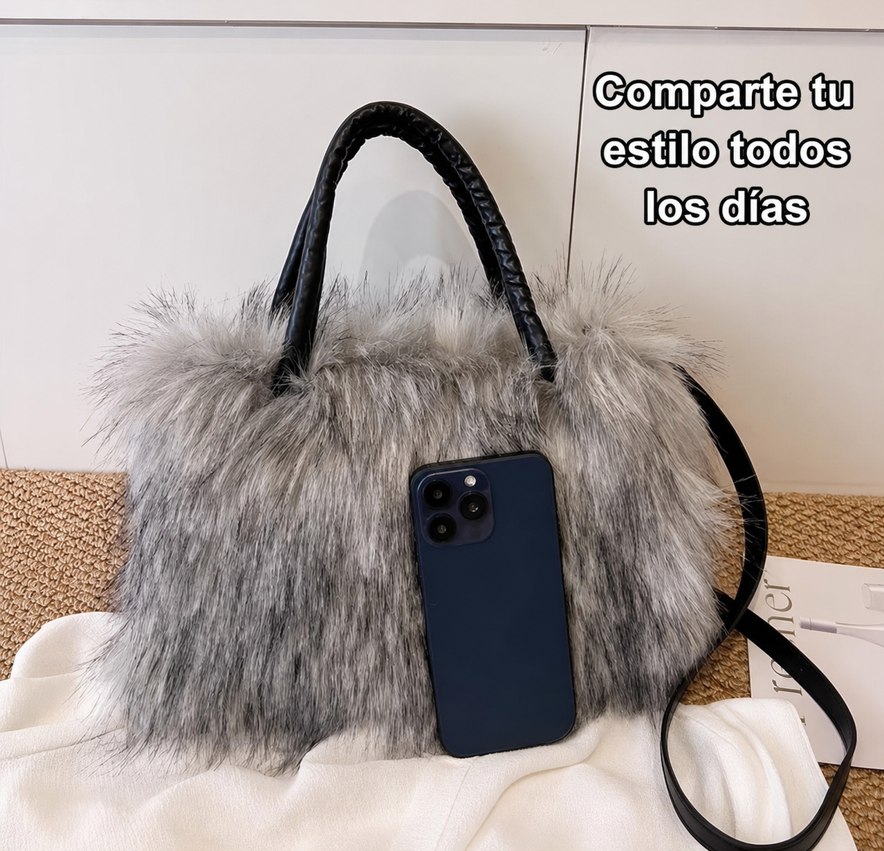 Bolsa Tote de Peluche Mujer Grande Colores Vivos - 11