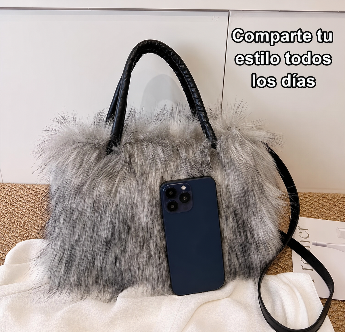 Bolsa Tote de Peluche Mujer Grande Colores Vivos - 11