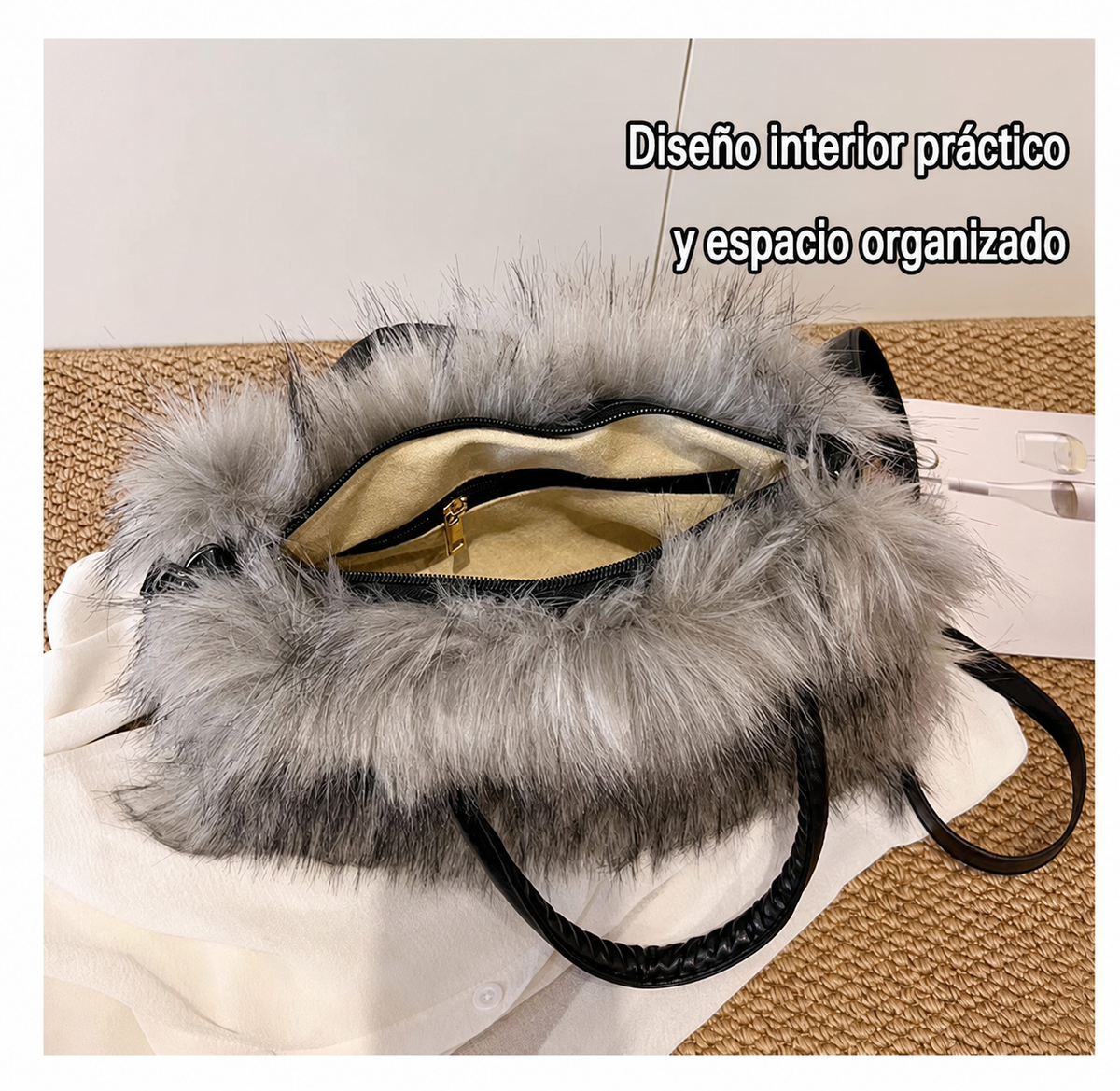 Bolsa Tote de Peluche Mujer Grande Colores Vivos - 14