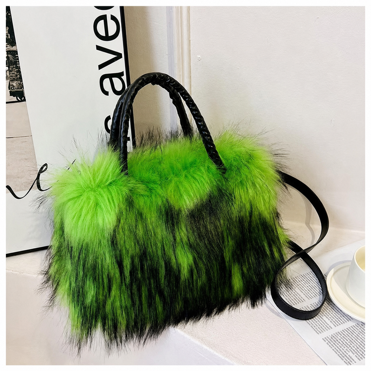 Bolsa Tote de Peluche Mujer Grande Colores Vivos - 2