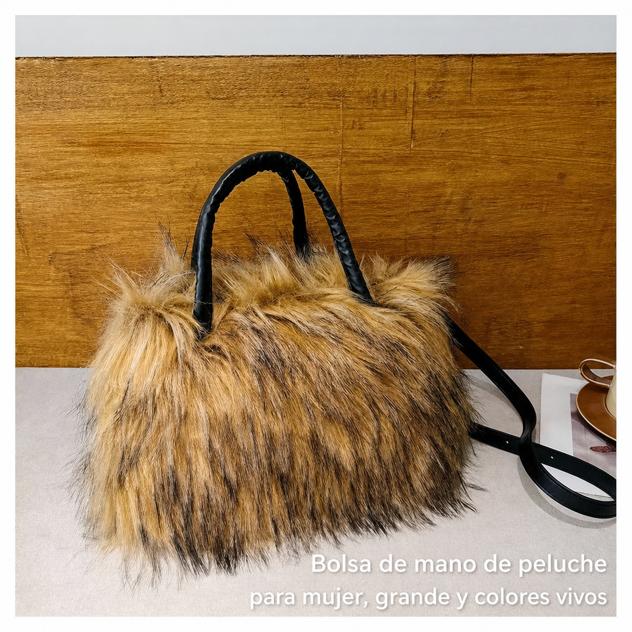 Bolsa Tote de Peluche Mujer Grande Colores Vivos - 6