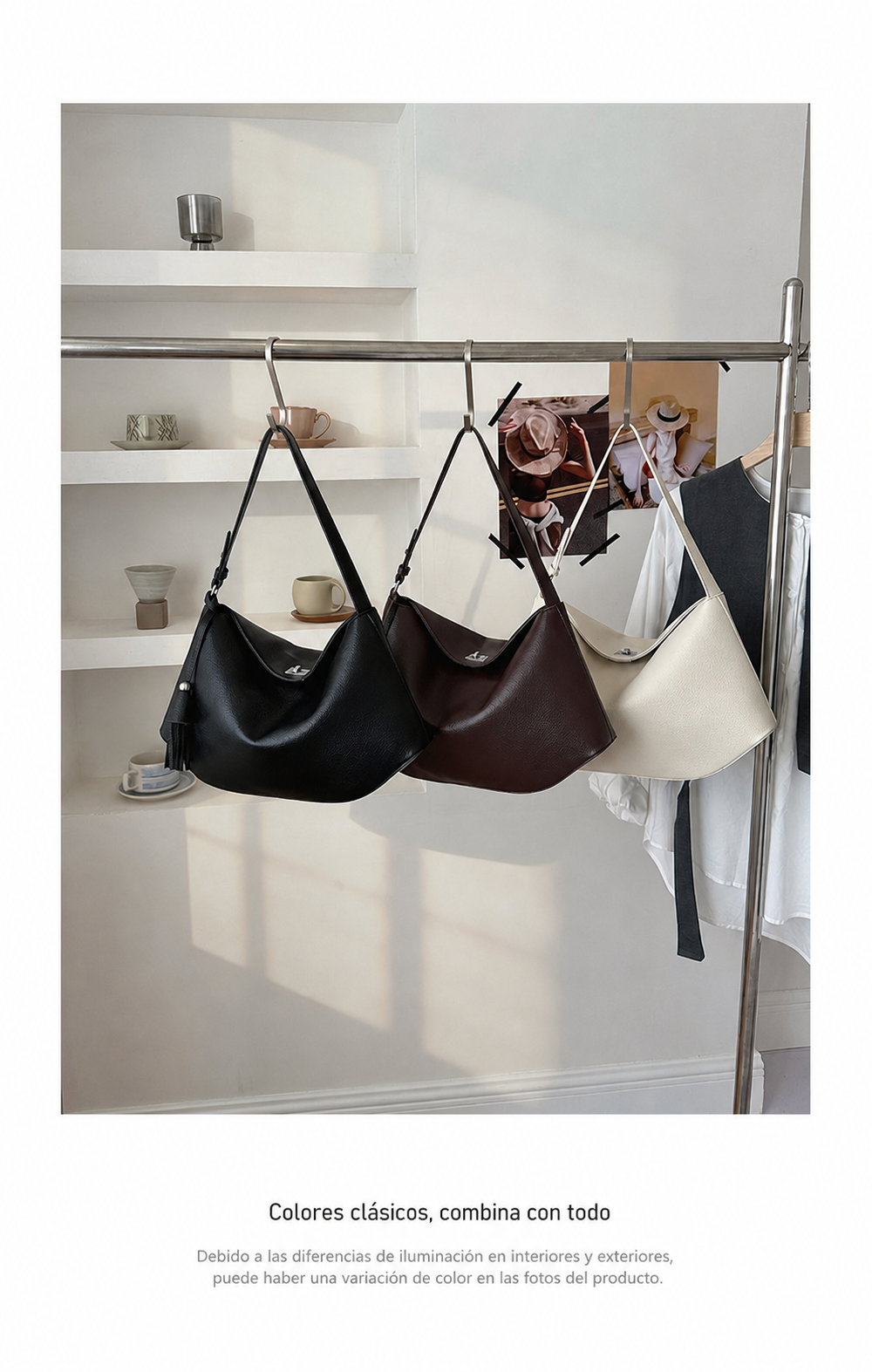 Bolsa de Hombro Estilo Dumplin para Mujer – Café, Negra o Blanca - 13