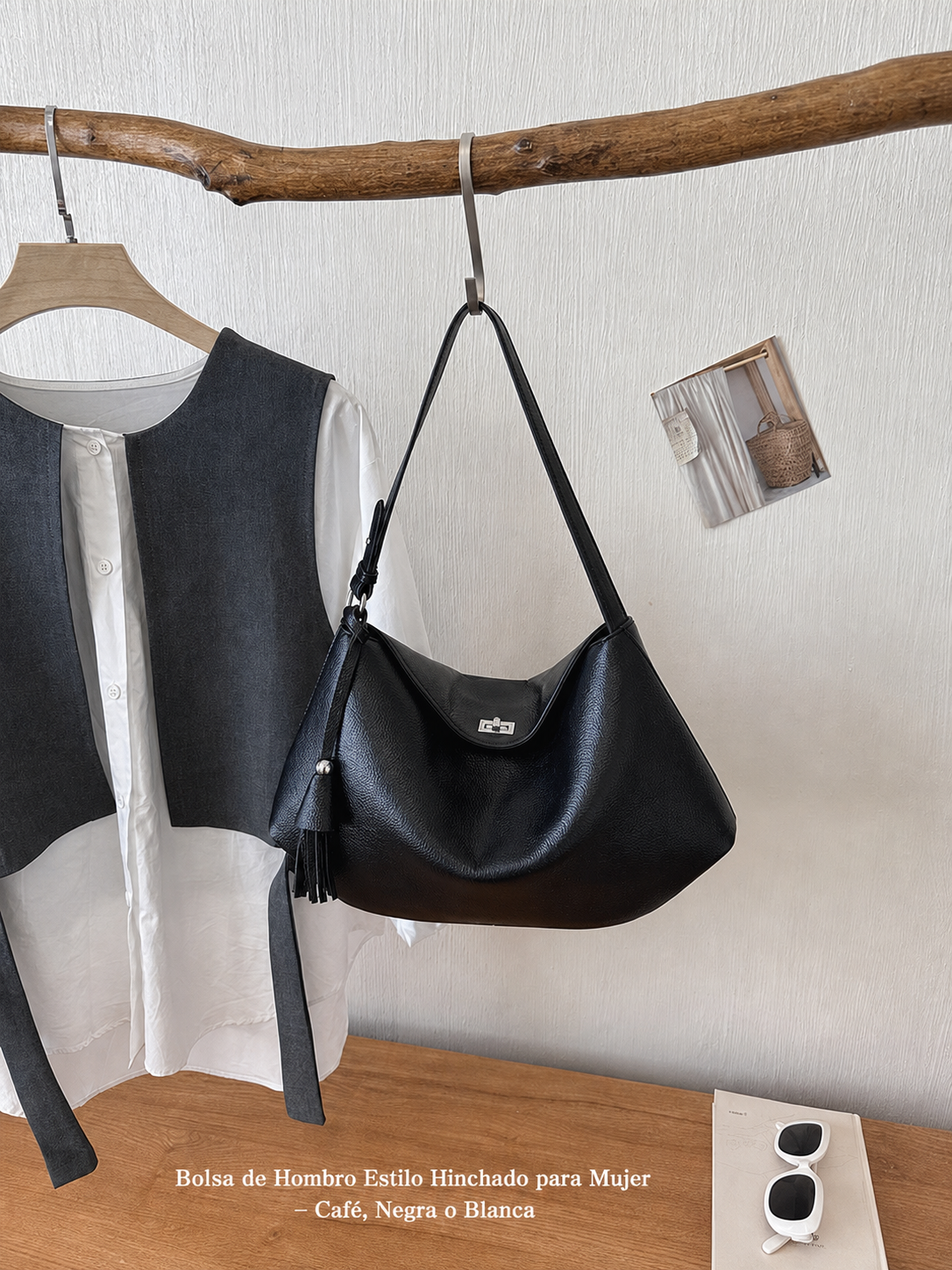 Bolsa de Hombro Estilo Dumplin para Mujer – Café, Negra o Blanca - 14