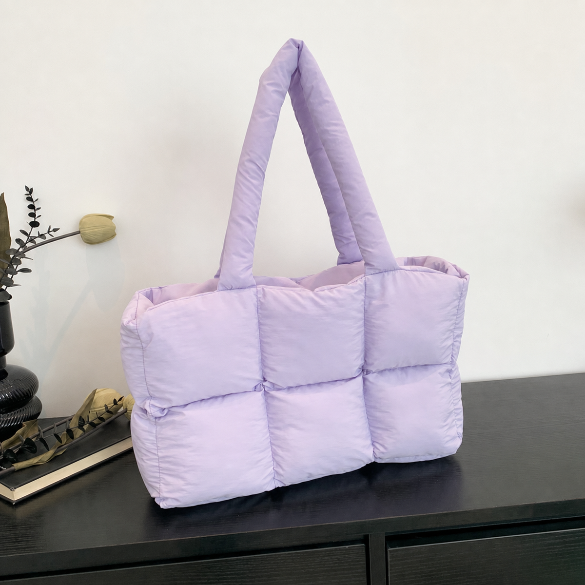 Bolsa de hombro acolchada con diseño rombo gran capacidad - 6