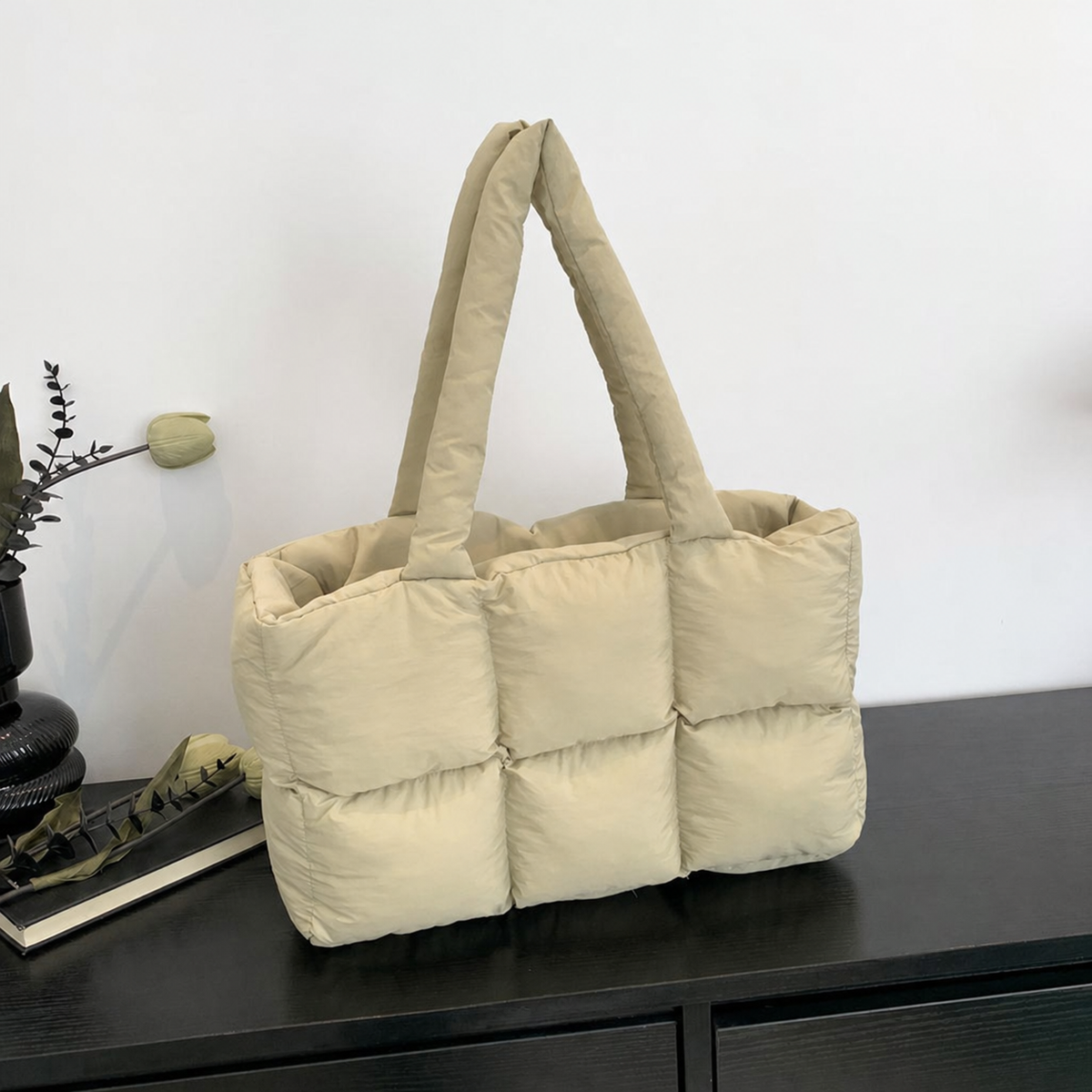 Bolsa de hombro acolchada con diseño rombo gran capacidad - 8