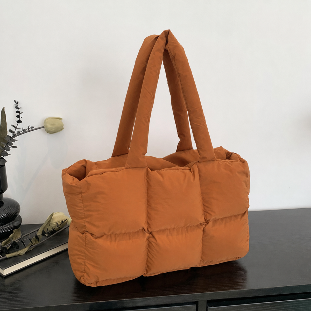 Bolsa de hombro acolchada con diseño rombo gran capacidad - 9