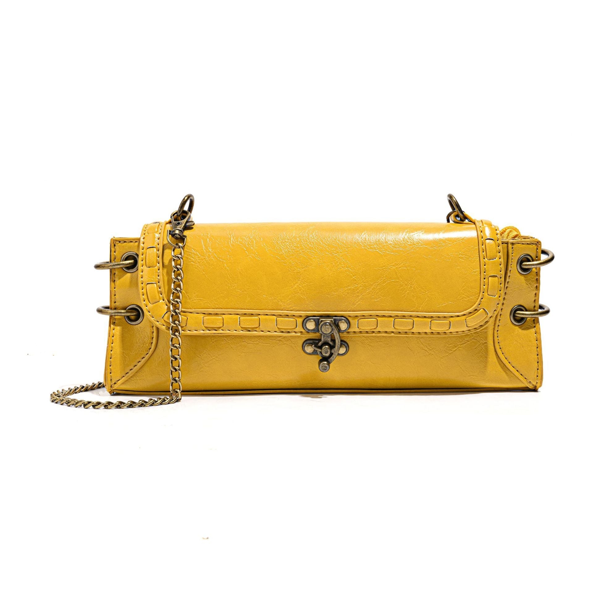Bolsa cuadrada mini con cadena y cierre dorado - 8