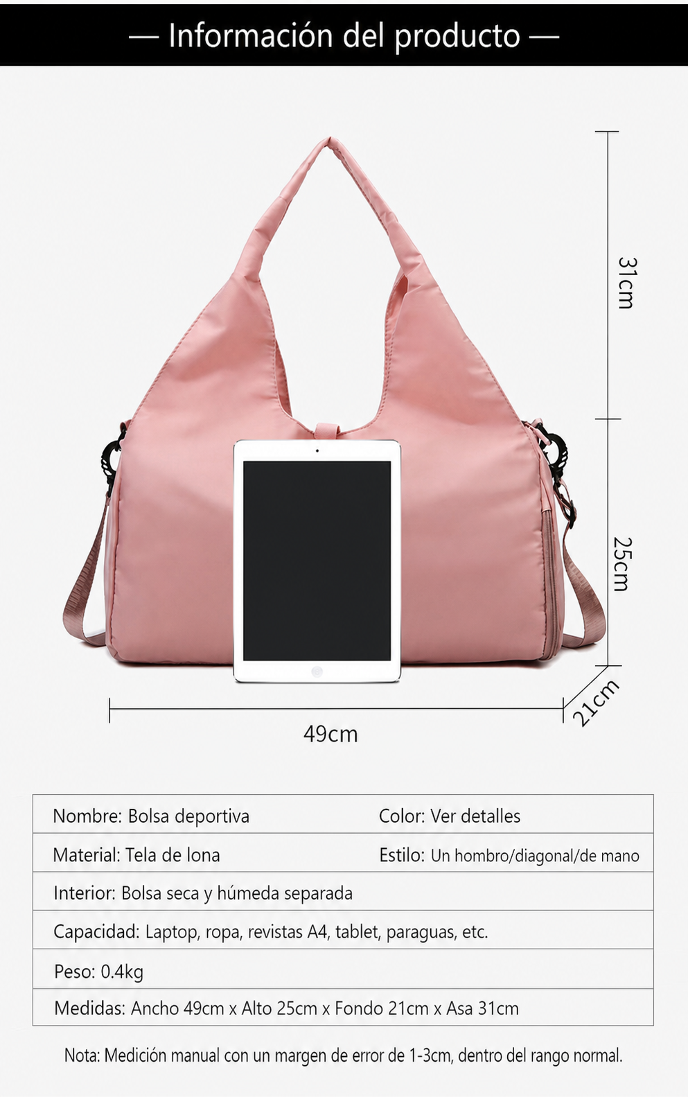Bolsa Deportiva Mujer con Compartimento para Zapatos - 12
