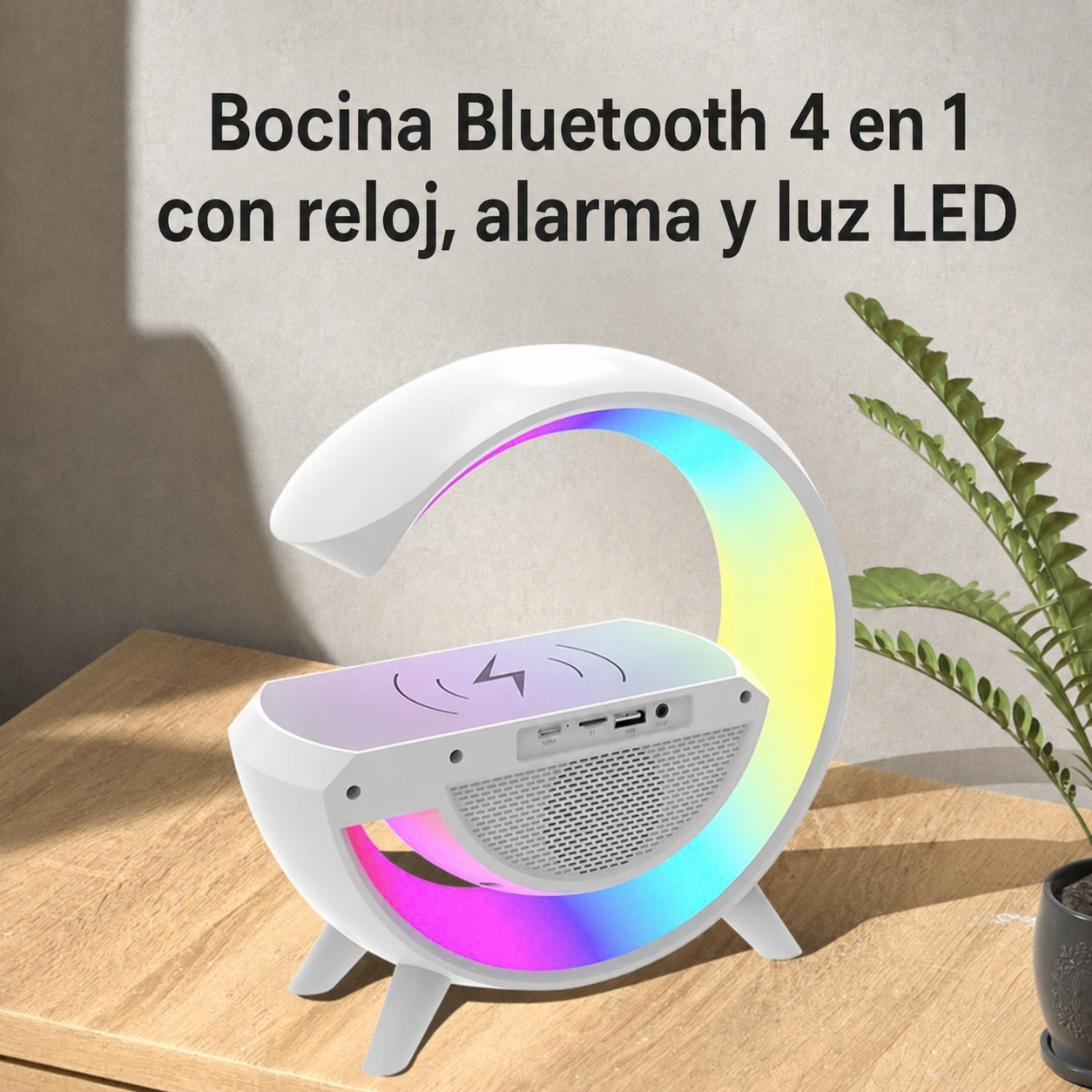 Bocina Bluetooth 4 en 1 con reloj, alarma y luz LED - 2