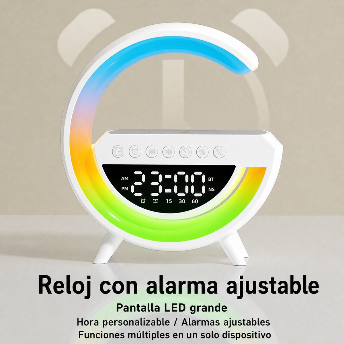 Bocina Bluetooth 4 en 1 con reloj, alarma y luz LED - 8