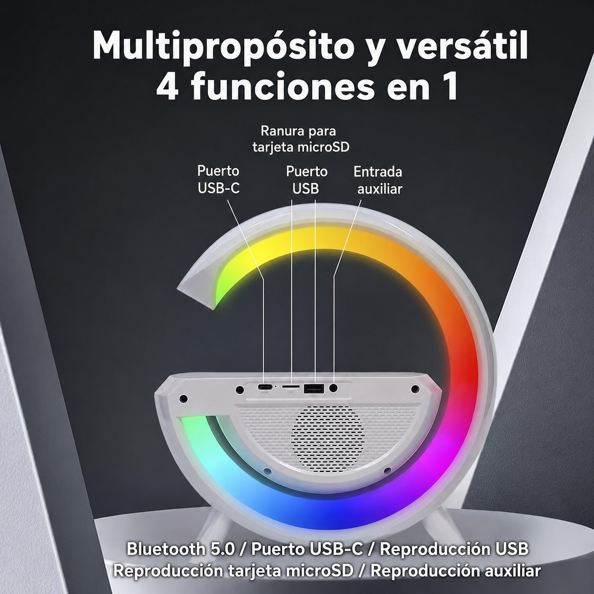 Bocina Bluetooth 4 en 1 con reloj, alarma y luz LED - 10