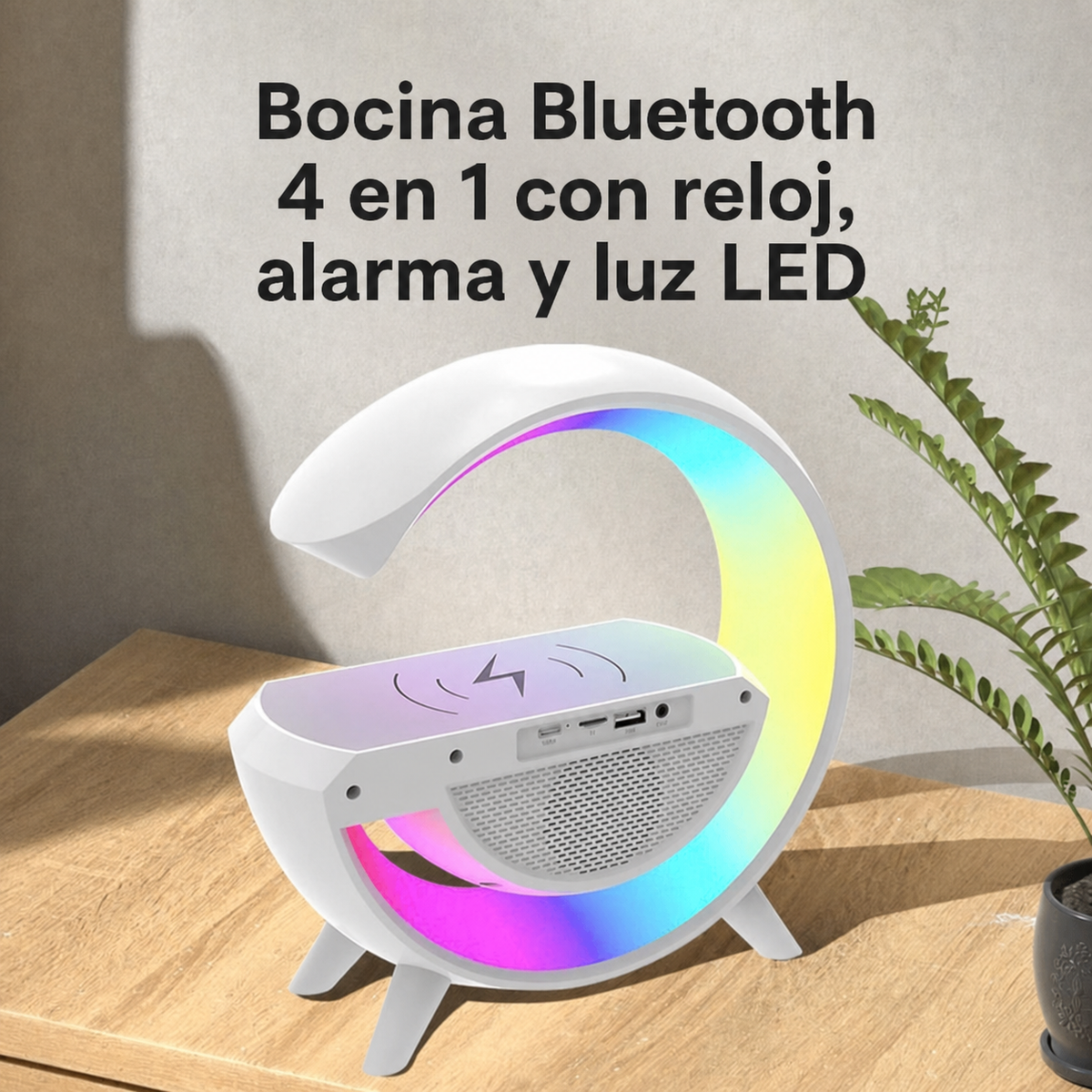 Bocina Bluetooth 4 en 1 con reloj, alarma y luz LED