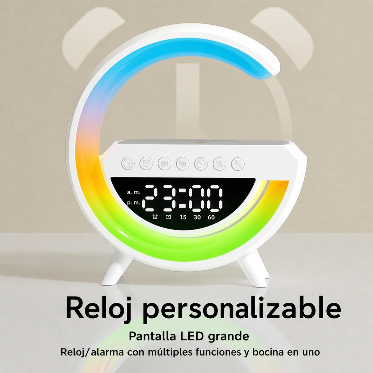 Bocina Bluetooth 4 en 1 con reloj, alarma y luz LED