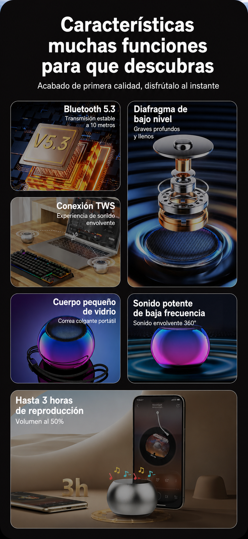 Bocina Bluetooth Mini Portátil con Graves Potentes - 12