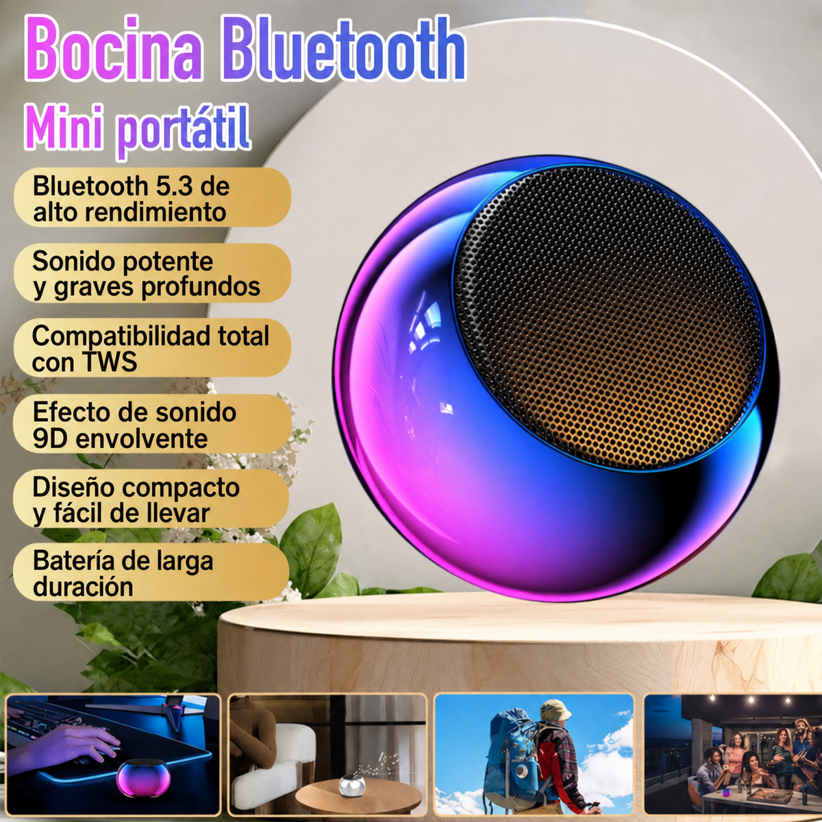 Bocina Bluetooth Mini Portátil con Graves Potentes - 10