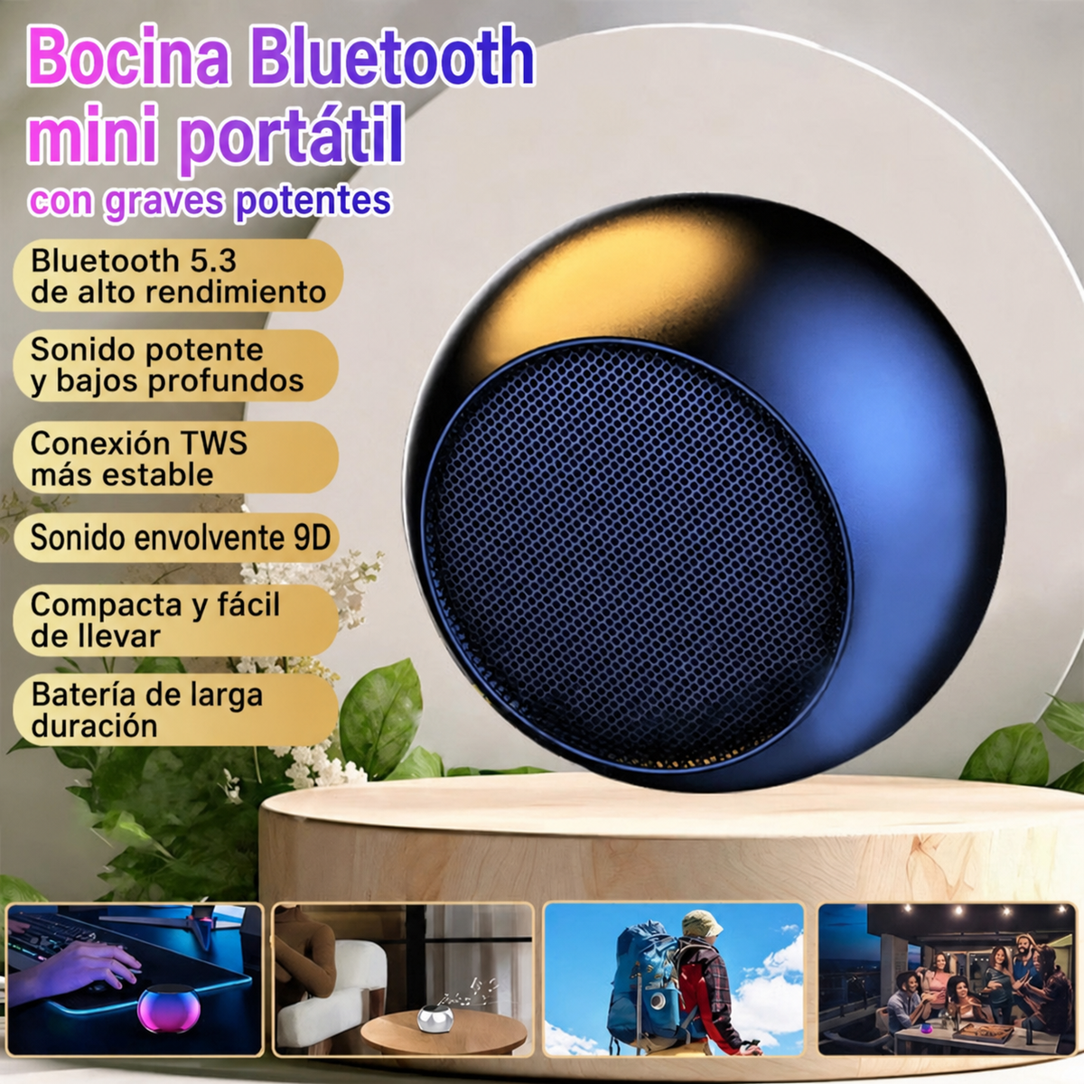 Bocina Bluetooth Mini Portátil con Graves Potentes