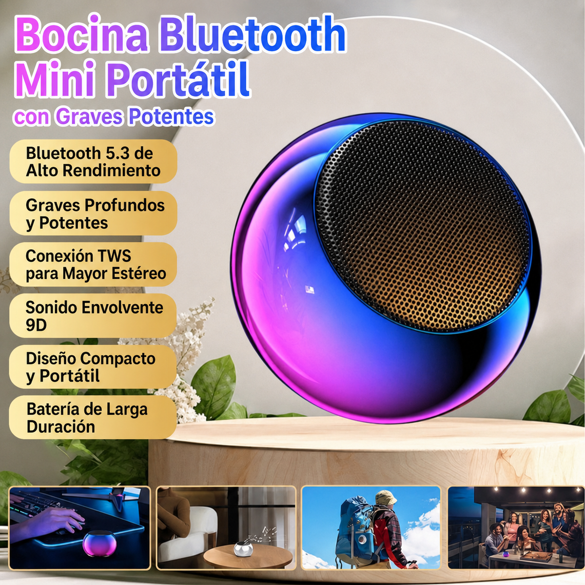 Bocina Bluetooth Mini Portátil con Graves Potentes
