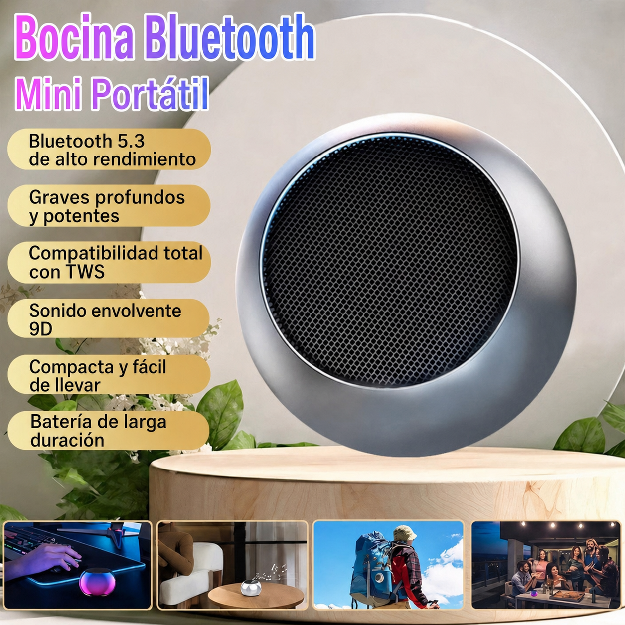 Bocina Bluetooth Mini Portátil con Graves Potentes
