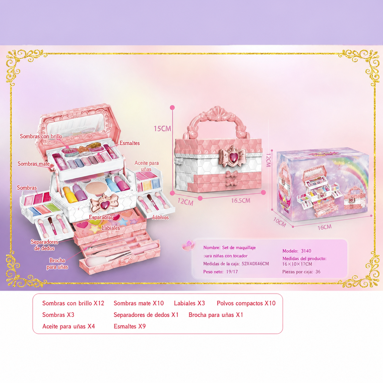 Set de Maquillaje de Juguete para Niñas con Tocador - 3