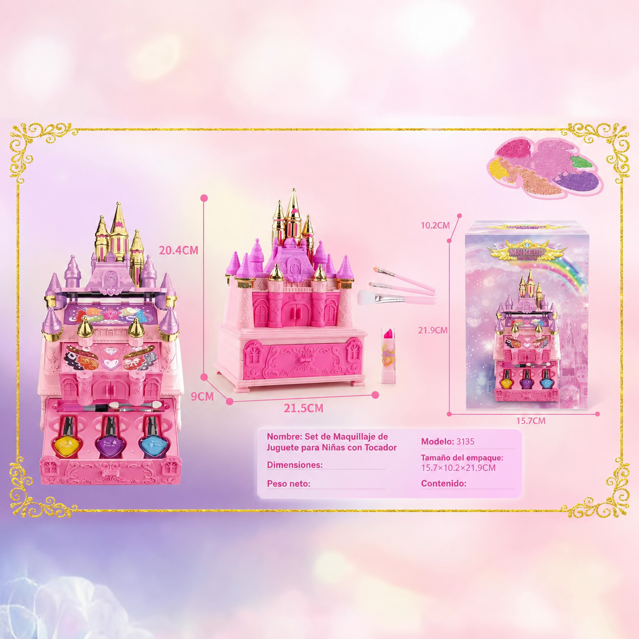 Set de Maquillaje de Juguete para Niñas con Tocador - 4