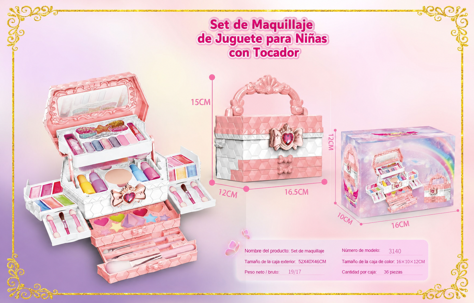 Set de Maquillaje de Juguete para Niñas con Tocador - 7