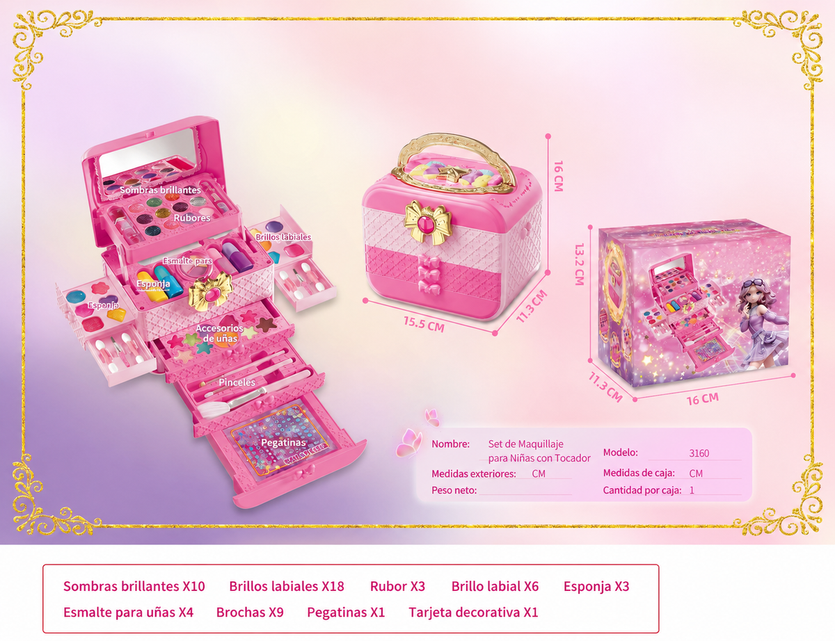 Set de Maquillaje de Juguete para Niñas con Tocador - 8