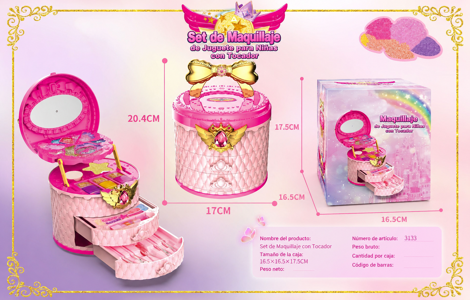 Set de Maquillaje de Juguete para Niñas con Tocador - 9
