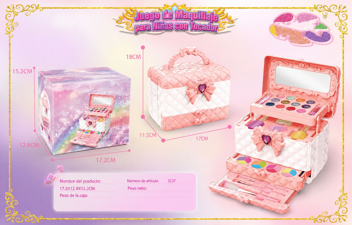 Set de Maquillaje de Juguete para Niñas con Tocador