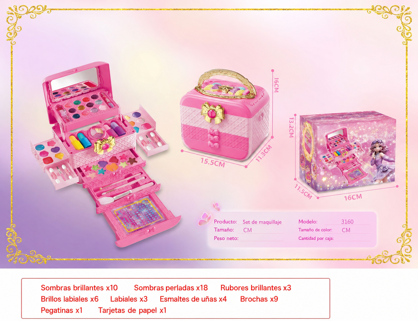 Set de Maquillaje de Juguete para Niñas con Tocador