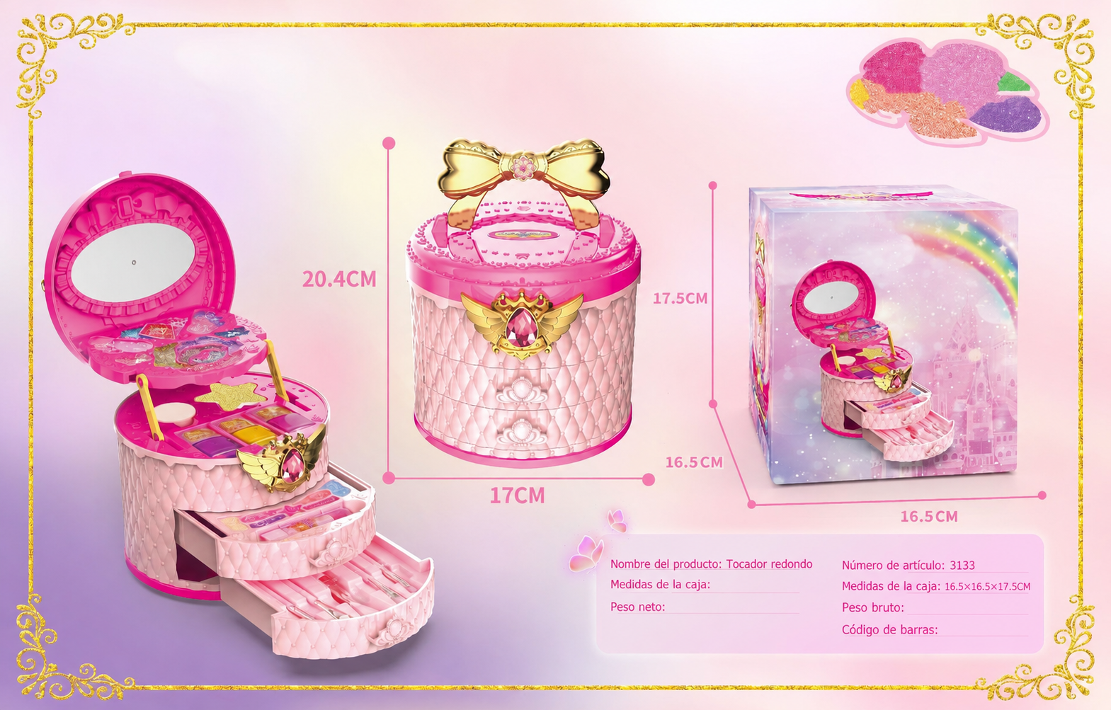 Set de Maquillaje de Juguete para Niñas con Tocador