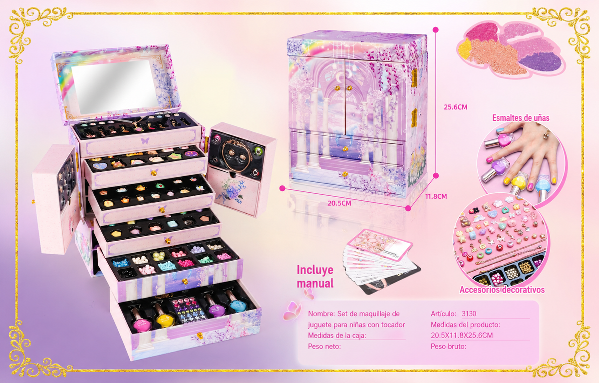 Set de Maquillaje de Juguete para Niñas con Tocador