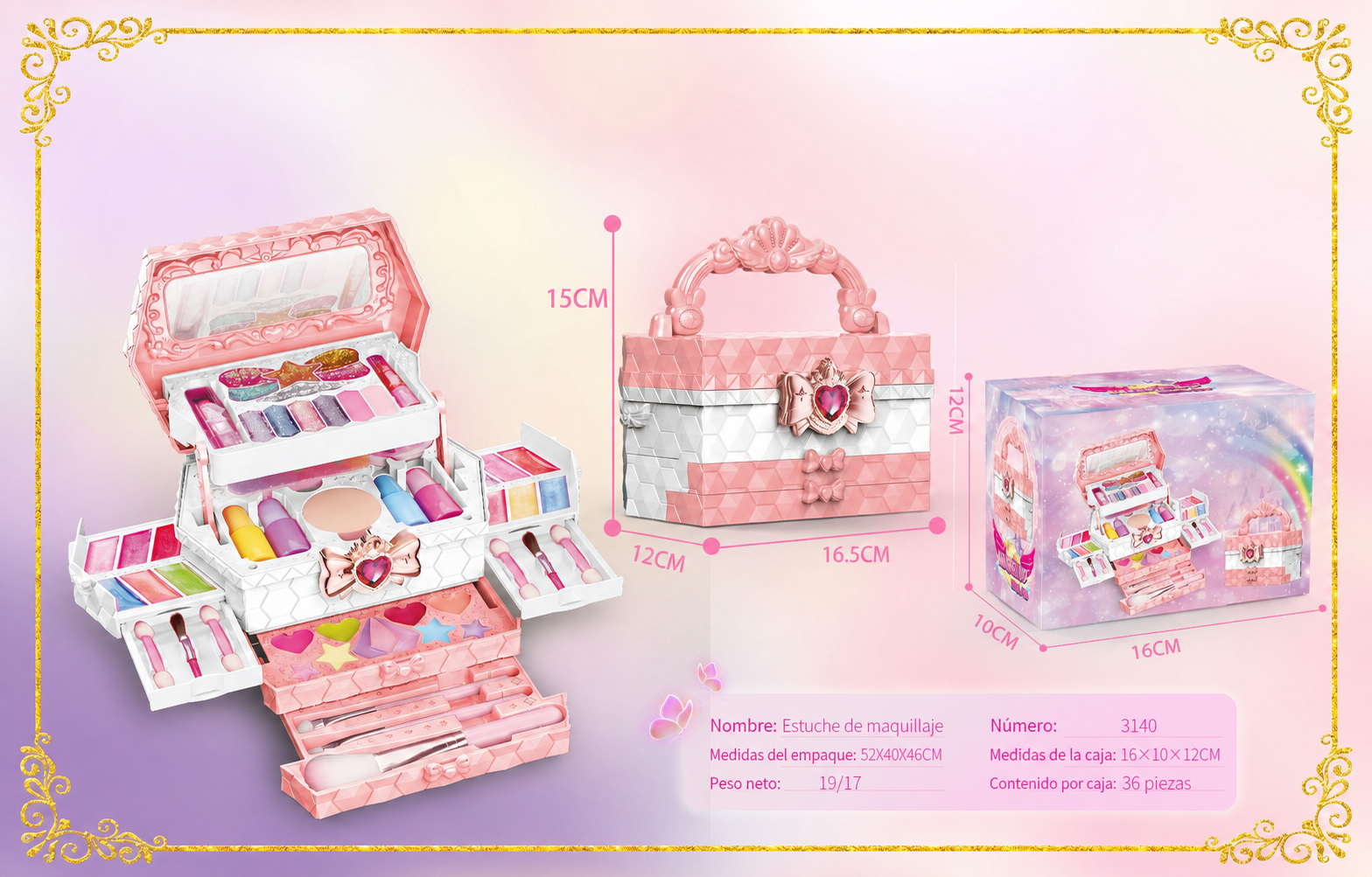 Set de Maquillaje de Juguete para Niñas con Tocador