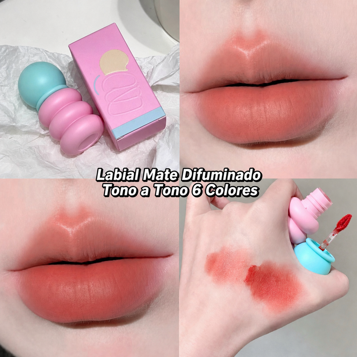 Labial Mate Difuminado Tono a Tono 6 Colores