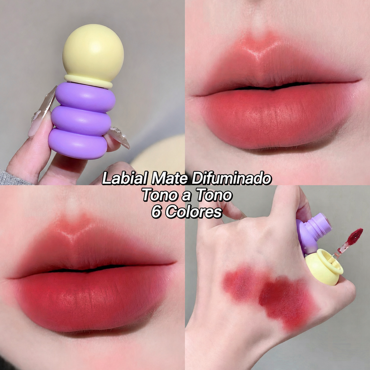Labial Mate Difuminado Tono a Tono 6 Colores