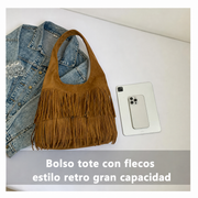 Bolsa tote con flecos estilo vintage gran capacidad - 1