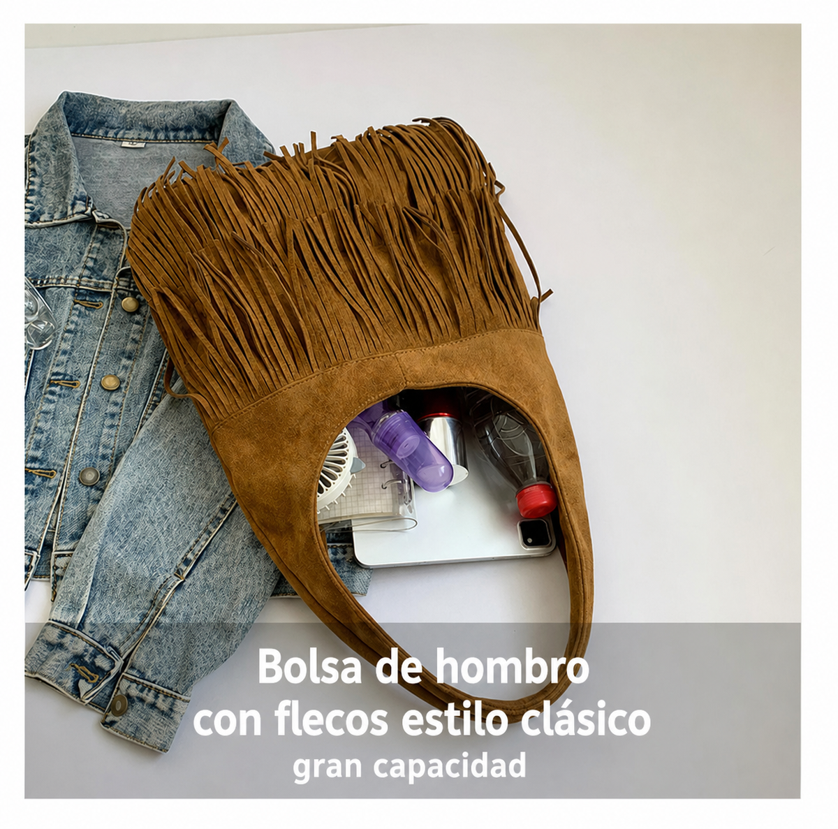 Bolsa tote con flecos estilo vintage gran capacidad - 14
