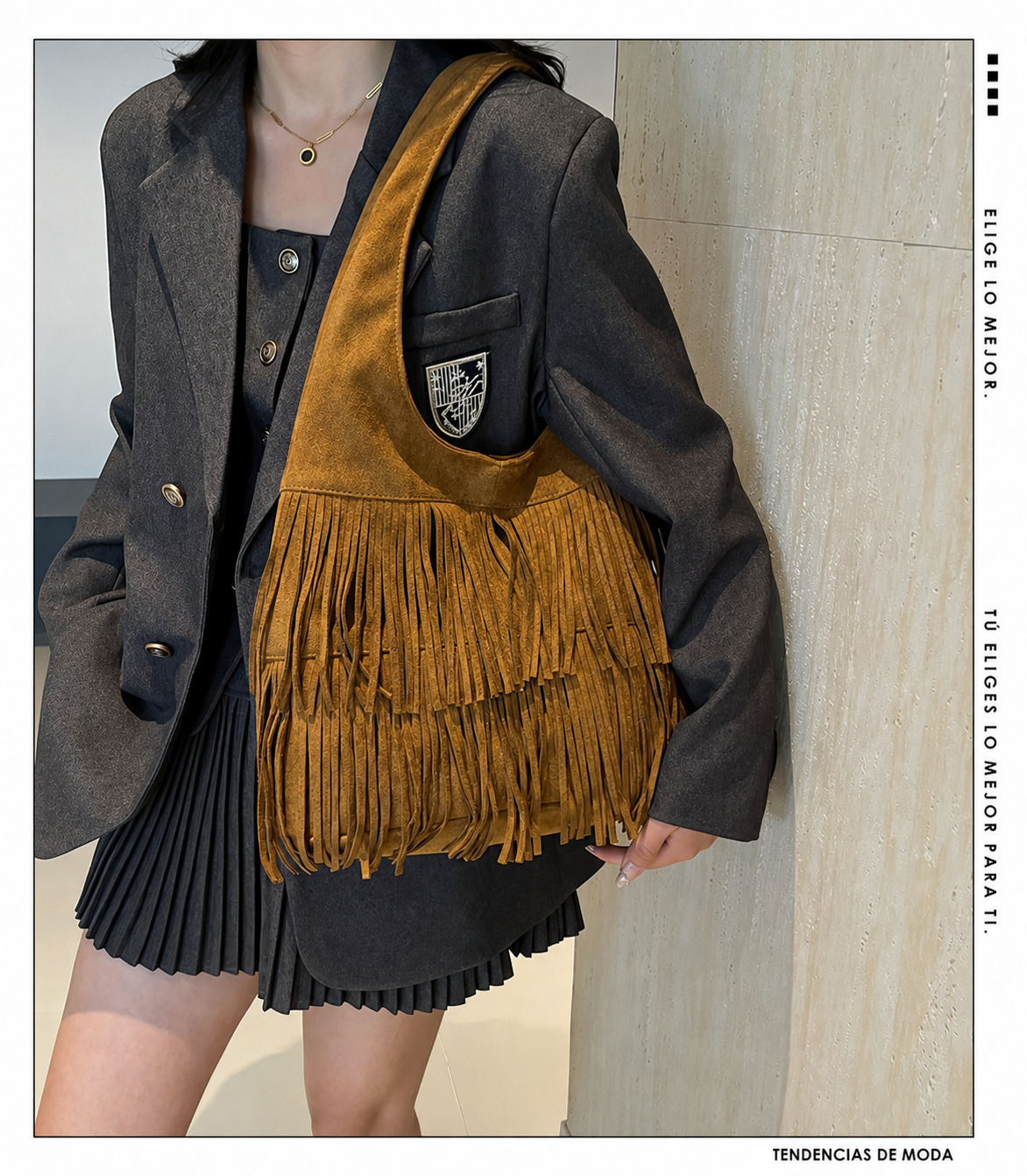 Bolsa tote con flecos estilo vintage gran capacidad - 9