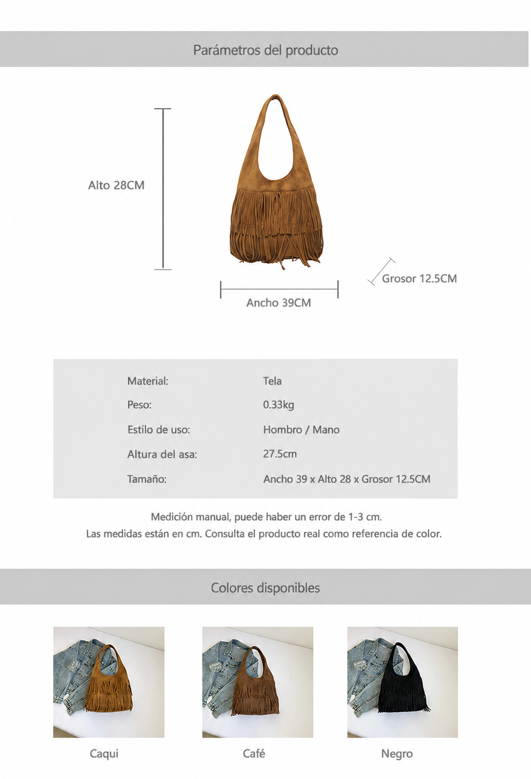 Bolsa tote con flecos estilo vintage gran capacidad - 10