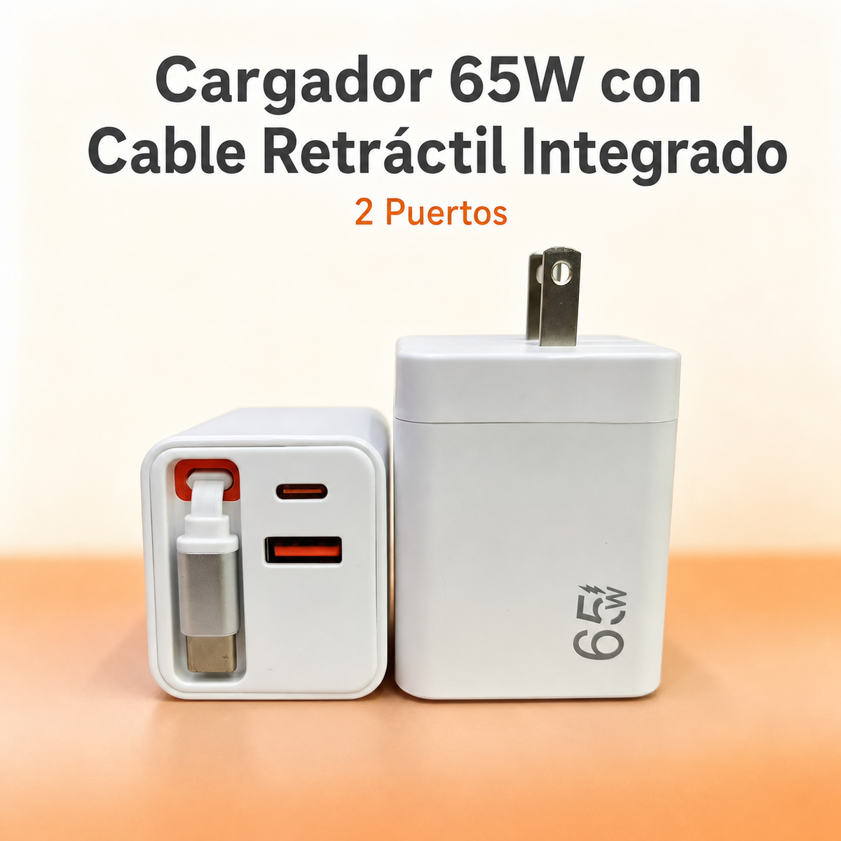 Cargador 65W con Cable Retráctil | 2 Puertos - 1