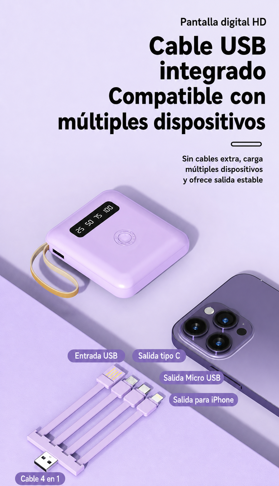 Cargador portátil mini 5000/10000 mAh con cable integrado - 14