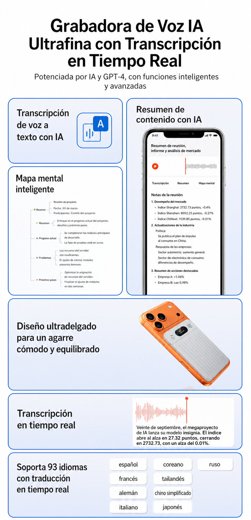 Grabadora de Voz IA Ultrafina con Transcripción en Tiempo Real - 11