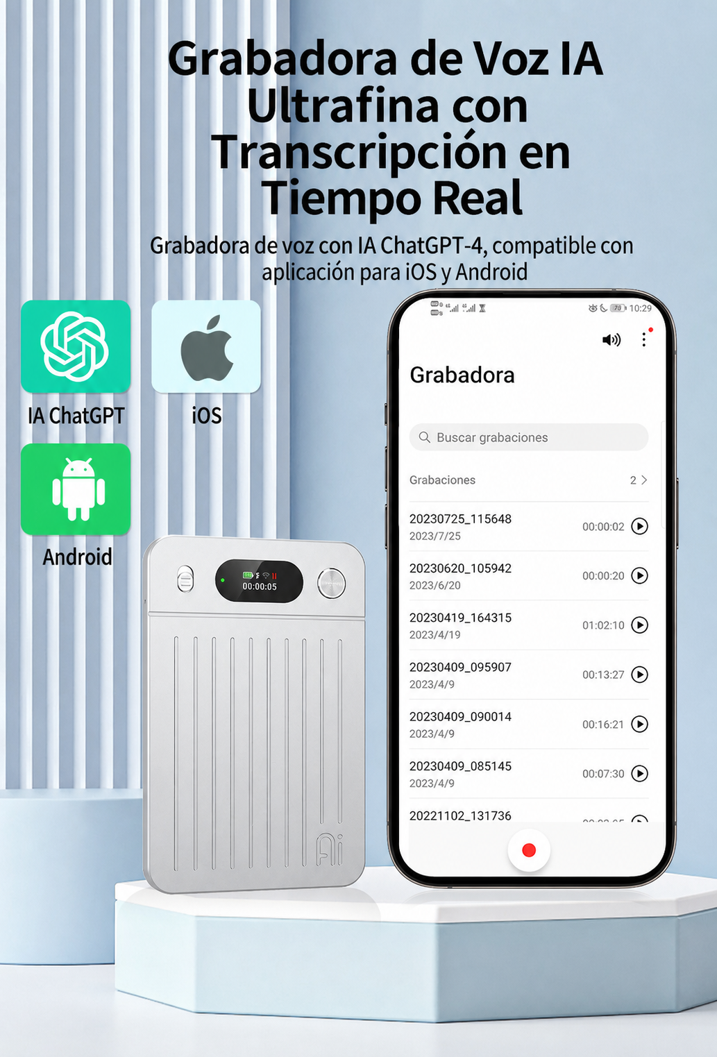Grabadora de Voz IA Ultrafina con Transcripción en Tiempo Real - 12