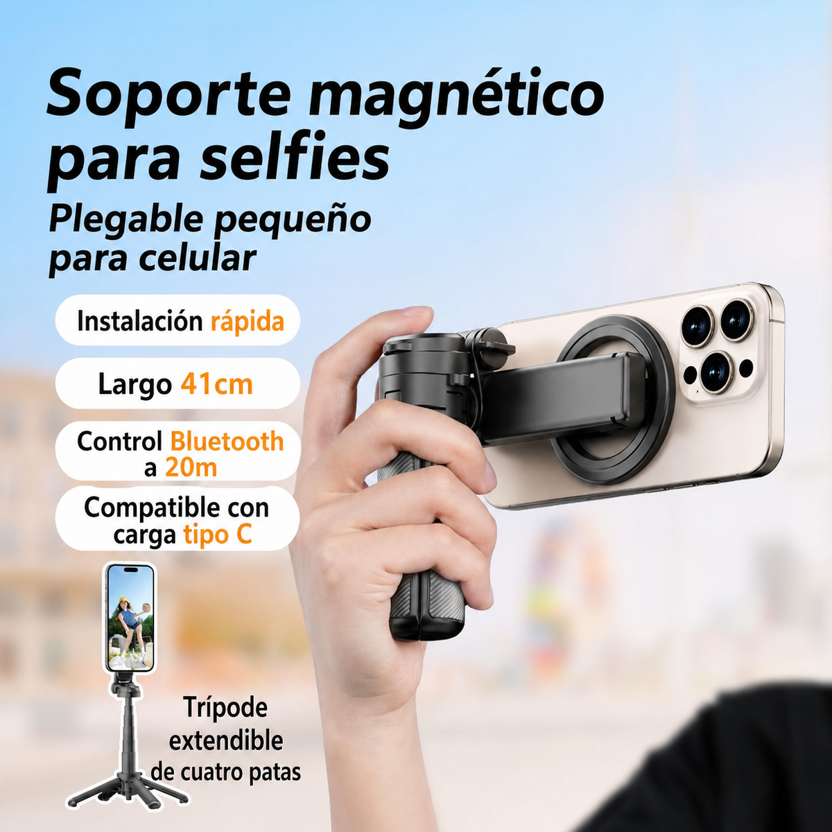 Selfie Stick Magnético plegable - 6