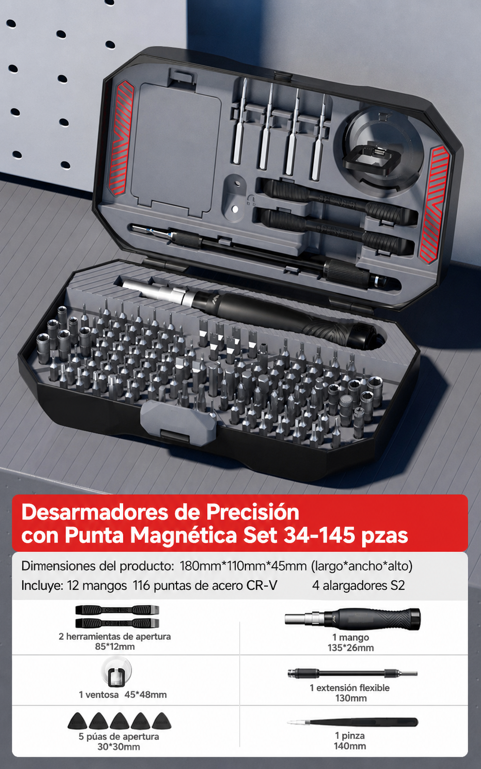 Desarmadores de Precisión con Punta Magnética Set 34-145 pzas - 6