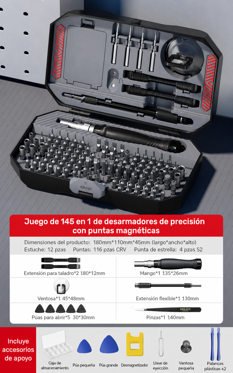 Desarmadores de Precisión con Punta Magnética Set 34-145 pzas - 8